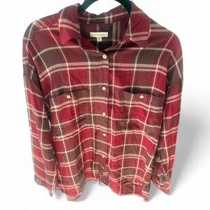 Women’s Max Studio Burgundy/Brown Plaid Button-Up - Size S